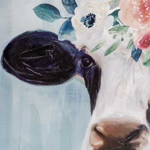 Cow with Flowers Canvas Wall Art, 17.5" x 17.5"