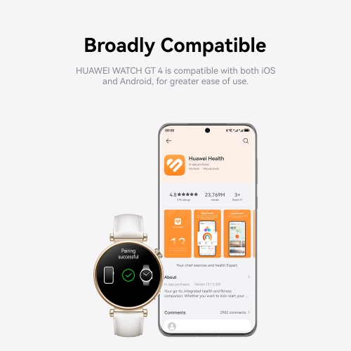 Montre intelligente HUAWEI Watch GT 4 41&nbsp;mm, autonomie de 7 jours, gestion de la santé féminine, suivi de la santé 24/7, compatible avec Android