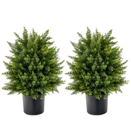 COSTWAY  22" Artificial Cedar Topiary Ball Tree 2-Pack Faux Shrub Bush Trees for Decor