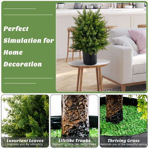 Costway 22" Artificial Cedar Topiary Ball Tree 2-Pack Faux Shrub Bush Trees for Decor