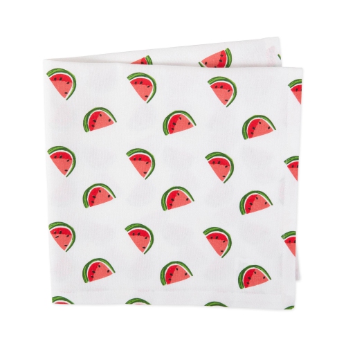 CONTEMPORARY HOME  Set Of 6 White And Watermelon Printed Square Over-Sized Napkins 20" In Red