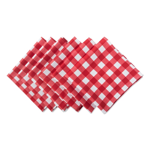 CONTEMPORARY HOME  Set Of 6 And White Checke Design Square Outdoor Napkin 20" In Red