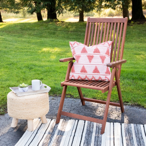 20" Orange and Cream Handloom Woven Outdoor Square Throw Pillow