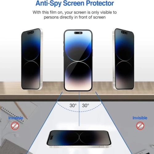 Protecteur d'écran de confidentialité pour iPhone 15 avec protecteur d'objectif en verre trempé, accessoires 9H, étui, 2.5D incurvé