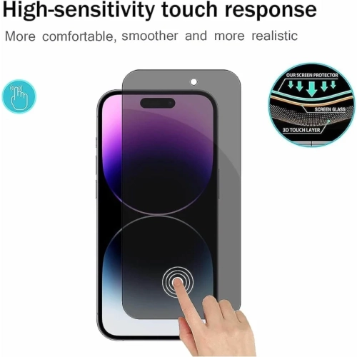 Protecteur d'écran de confidentialité pour iPhone 15 avec protecteur d'objectif en verre trempé, accessoires 9H, étui, 2.5D incurvé