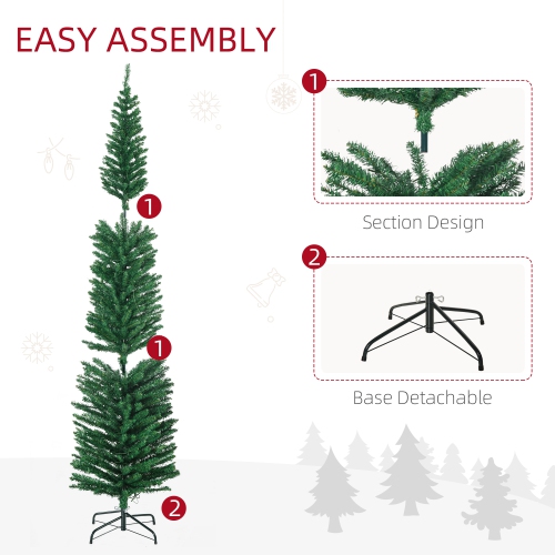 HOMCOM 7.5ft Tall Pencil Prelit Artificial Christmas Tree Holiday Décor with Branches, Colourful LED Lights, Steel Base, Green