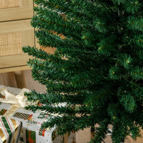 HOMCOM 7.5ft Tall Pencil Prelit Artificial Christmas Tree Holiday Décor with Branches, Colourful LED Lights, Steel Base, Green