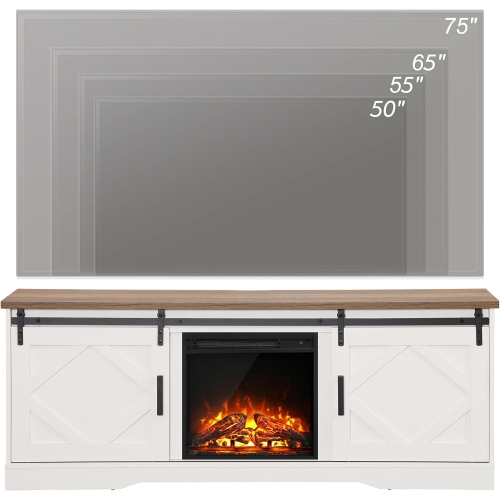 WAMPAT Fireplace TV Stand with Sliding Barn Door, Entertainment Center for TVs Up to 75 inches, for Living Room,White