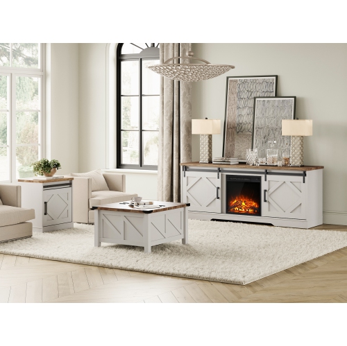 WAMPAT Fireplace TV Stand with Sliding Barn Door, Entertainment Center for TVs Up to 75 inches, for Living Room,White