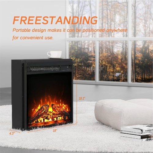 WAMPAT Farmhouse TV Stand with 18'' Electric Fireplace Insert, Wood Media Entertainment Center with Glass Door, Storage Cabinet Console Table for TVs