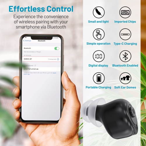 Rechargeable Bluetooth Hearing Amplifiers for Seniors & Adults â€“ Digital PSAP Pair, Active Noise Cancelling, HD LCD Charging Case, No Programming