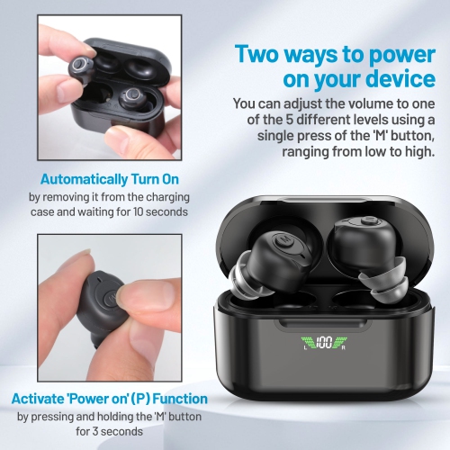 Rechargeable Bluetooth Hearing Amplifiers for Seniors & Adults â€“ Digital PSAP Pair, Active Noise Cancelling, HD LCD Charging Case, No Programming