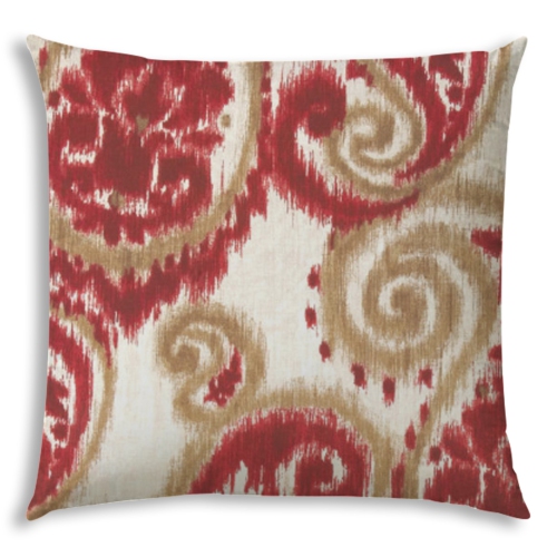 17 x 17 po, coussin lombaire à motif ikat, filet soufflé crème et rouge, intérieur