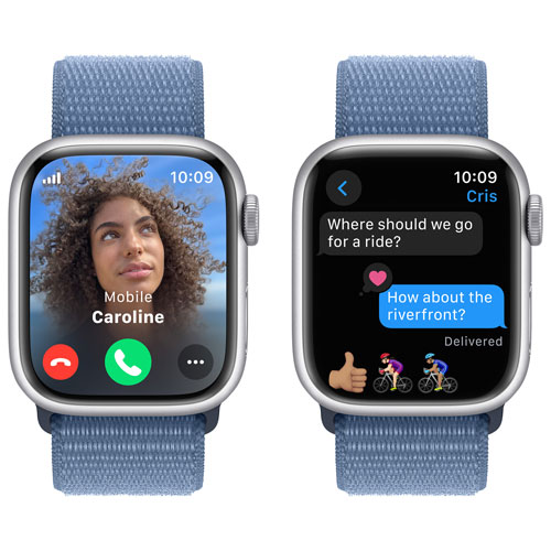 Apple Watch Series 9 avec boîtier de 41 mm en aluminium argenté et bracelet sport à rabat bleu hivernal par TELUS - Petit - Financement mensuel