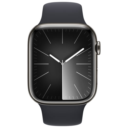 Apple Watch Series 9 avec boîtier de 45 mm en acier inoxydable graphite et bracelet sport minuit par Rogers - Petit/Moyen - Financement mensuel