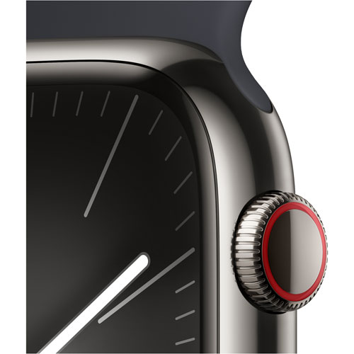 Apple Watch Series 9 45 mm en acier inoxydable graphite et bracelet de sport minuit de TELUS - P/M - Financement mensuel