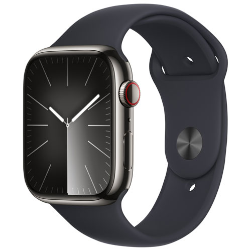 TELUS Apple Watch Series 9 GPS Cellular 45mm Graphite Stainless Steel Case w Midnight Sport Band M L Monthly Financing Best Buy Canada