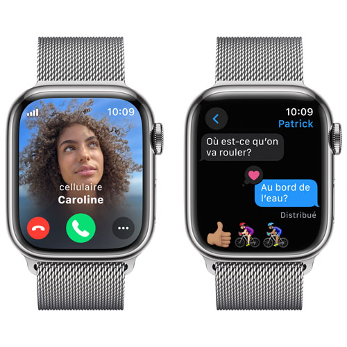 Apple Watch Series 9 avec boîtier de 41 mm en acier inoxydable argenté et bracelet milanais en acier inoxydable argenté par TELUS - Petit -