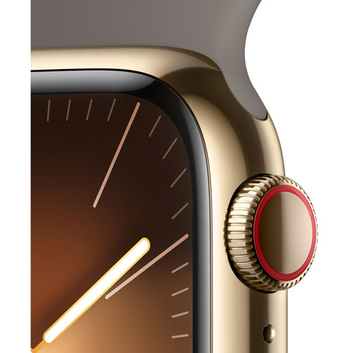 Apple Watch Series 9 avec boîtier de 41 mm en acier inoxydable doré et bracelet sport argile par TELUS - Petit/Moyen - Financement mensuel