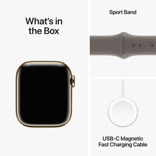 Apple Watch Series 9 avec boîtier de 41 mm en acier inoxydable doré et bracelet sport argile par TELUS - Moyen/Grand - Financement mensuel