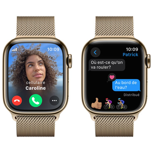 Apple Watch Series 9 avec boîtier de 41 mm en acier inoxydable doré et bracelet milanais en acier inoxydable doré par TELUS - Petit - Financement