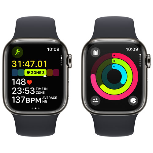 Apple Watch Series 9 (GPS + Cellular) avec boîtier de 41 mm en acier inoxydable graphite et bracelet sport minuit par Rogers - Petit/Moyen - Financement mensuel