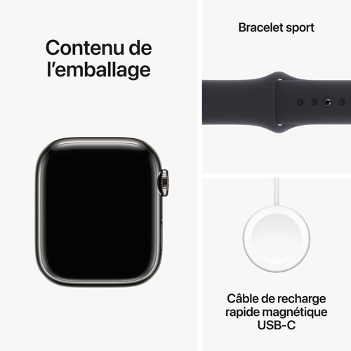 TELUS Apple Watch Series 9 41mm Graphite Stainless Steel Case w/Midnight Sport Band - S/M - Monthly Financing