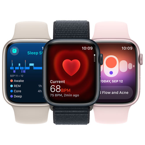 Apple Watch Series 9 avec boîtier de 41 mm en acier inoxydable graphite et bracelet sport minuit par Rogers - Moyen/Grand - Financement mensuel