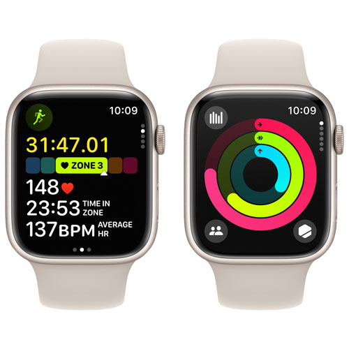 Apple Watch Series 9 (GPS + Cellular) avec boîtier de 45 mm en aluminium comète et bracelet sport comète par TELUS - Petit/Moyen - Financement mensuel
