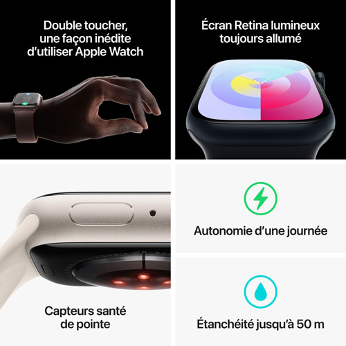 Apple Watch Series 9 (GPS + Cellular) avec boîtier de 45 mm en aluminium comète et bracelet sport comète par TELUS - Petit/Moyen - Financement mensuel