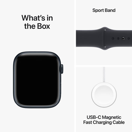 Apple Watch Series 9 avec boîtier de 45 mm en aluminium minuit et bracelet sport minuit par Bell - Petit/Moyen - Financement mensuel