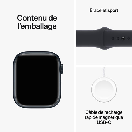 Apple Watch Series 9 avec boîtier de 45 mm en aluminium minuit et bracelet sport minuit par Rogers - Petit/Moyen - Financement mensuel