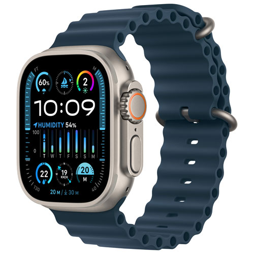 Freedom Mobile Apple Watch Ultra 2 GPS Cellular 49mm Titanium Case w Blue Ocean Band Monthly Tab Payment Best Buy Canada