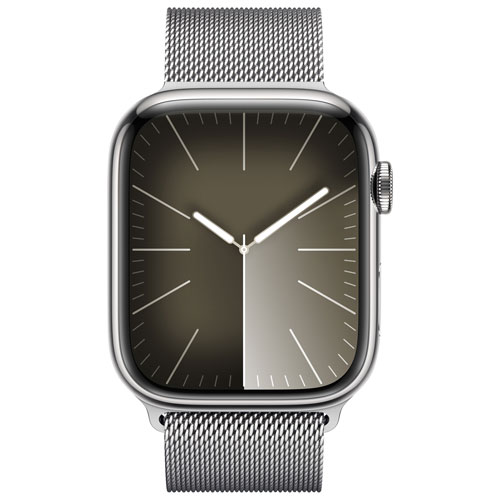 Apple Watch Series 9 avec boîtier de 45 mm en acier inoxydable argenté et bracelet milanais argenté par Rogers - Grand - Financement mensuel