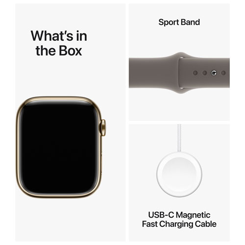 Apple Watch Series 9 avec boîtier de 45 mm en acier inoxydable doré et bracelet sport argile par TELUS - Petit/Moyen - Financement mensuel