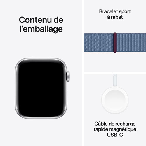 Apple Watch SE avec boîtier de 44 mm en aluminium argenté et bracelet sport bleu hivernal par Rogers - Financement mensuel