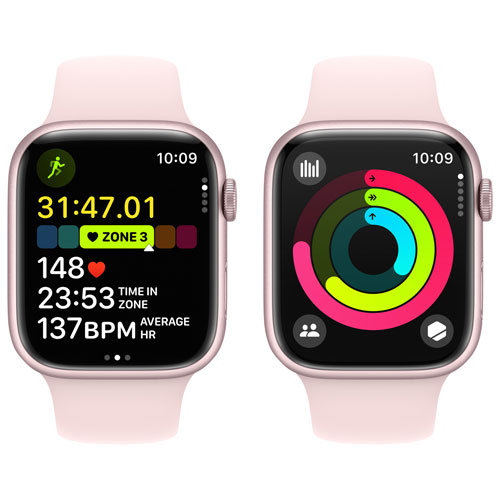 Rogers Apple Watch Series 9 GPS Cellular 45mm Pink Aluminum Case w Light Pink Sport Band S M Monthly Financing Best Buy Canada