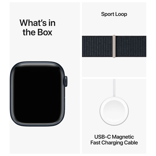 Apple Watch Series 9 avec boîtier de 45 mm en aluminium minuit et bracelet sport à rabat minuit par Rogers - Financement mensuel