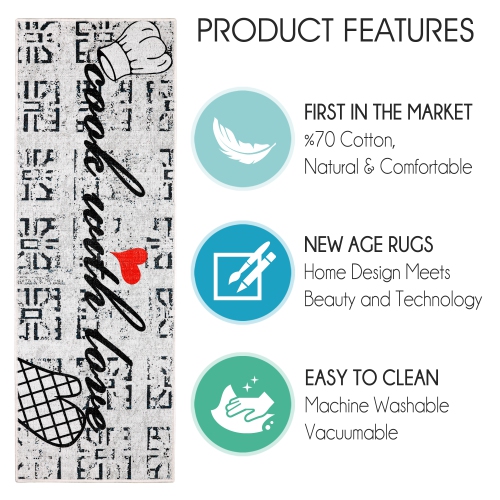 Tapis de cuisine lavable non Skid de SussexHome - Gris/Noir/Rouge - 20 x x59 po