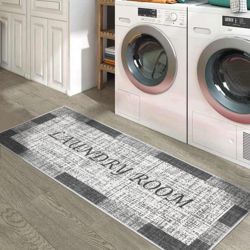 SussexHome Non Skid Washable Laundry Room Rug Runner - 20 x 59 Inches - Gray&White