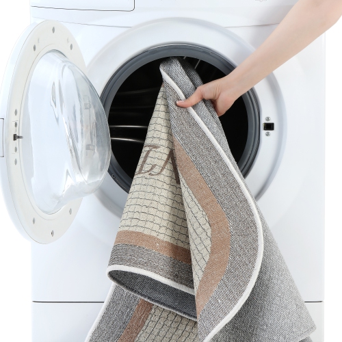 SussexHome Non Skid Washable Laundry Room Rug Runner - 20 x 59 Inches - Gray&White
