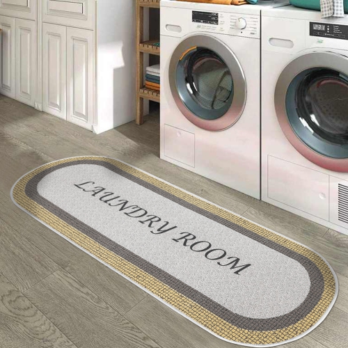 SussexHome Non Skid Washable Laundry Room Rug Runner - 20 x 59 Inches - Gray&Gold