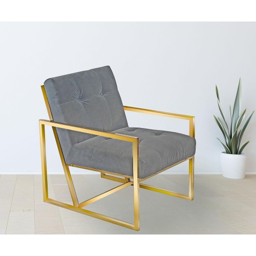 COSMIC HOMES  Elegant Accent Chair – Grey, A Stylish Addition to Your Home, Luxury Suede Upholstery, Stunning Stainless-Steel Legs With Golden Finish