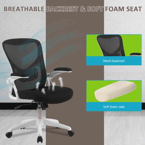 Ergonomic Office Chair with Flip-up Arms, Desk Chair Task Chair with Adjustable Height Lumbar Support and 250LB Load Capacity