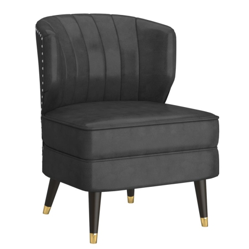 Cosmic Homes Modern Wing Back Accent Chair, Single Sofa with Rubber Wood Legs, Accent Chair in Grey and Espresso