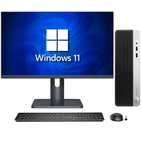 Refurbished - Desktop PC HP ProDesk 400 G5 SFF Business Computer, New 27 inch FHD Monitor (Core i3-8100 8th GEN/ 32GB RAM/ 512GB SSD/ Windows 11 Pro)