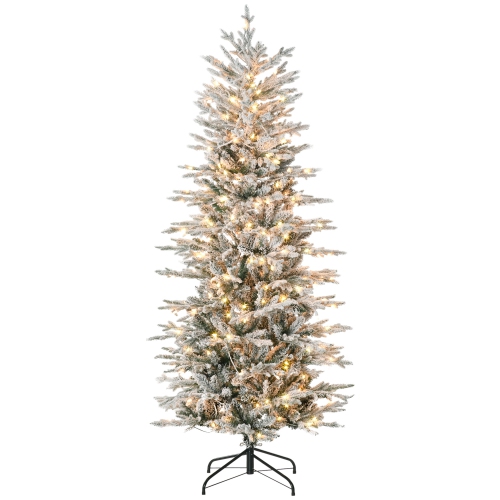 HOMCOM 6ft Tall Prelit Arctic Fir Artificial Christmas Tree Xmas Tree with 636 Snow Flocked Branches, 250 Warm White UL Listed Clear Lights, Auto Ope