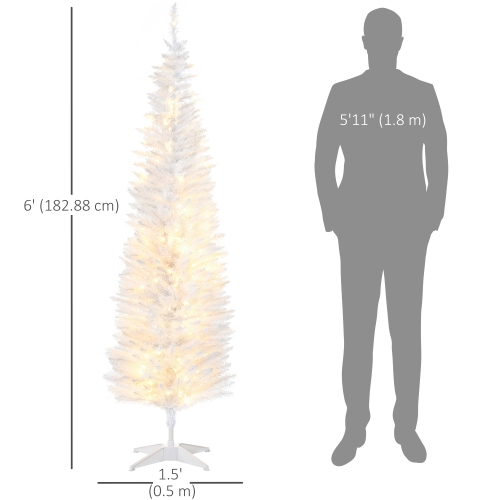 HOMCOM 6 ft Pre-Lit Noble Fir Slim Artificial Christmas Tree with 390 Tips and 200 Warm White LED Lights White