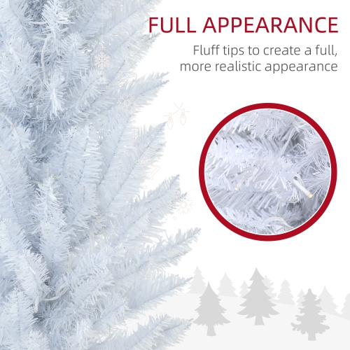 HOMCOM 6 ft Pre-Lit Noble Fir Slim Artificial Christmas Tree with 390 Tips and 200 Warm White LED Lights White