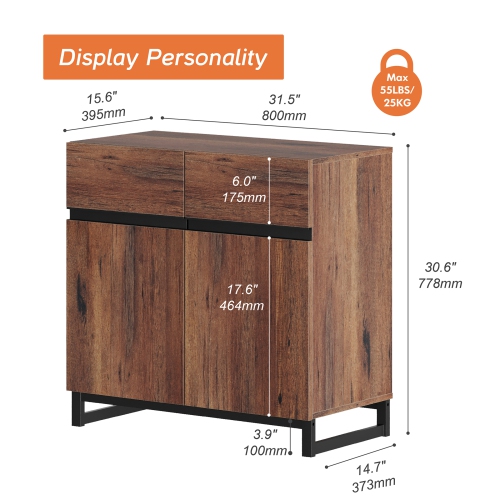 WAMPAT Storage Cabinet, Modern Sideboard with Adjustable Shelf and Metal Base, Coffee Bar Cabinet for Living Room, Dining Room, Brown